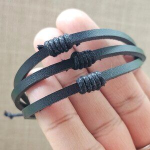 Leather Bracelet Handmade Fashion Jewelry Black Wrist Band Unisex Bracelet